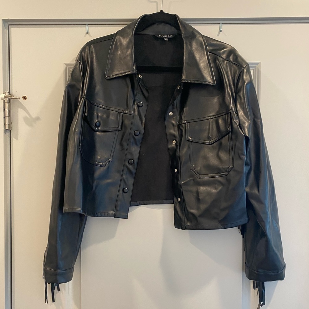 Leather fringe jacket